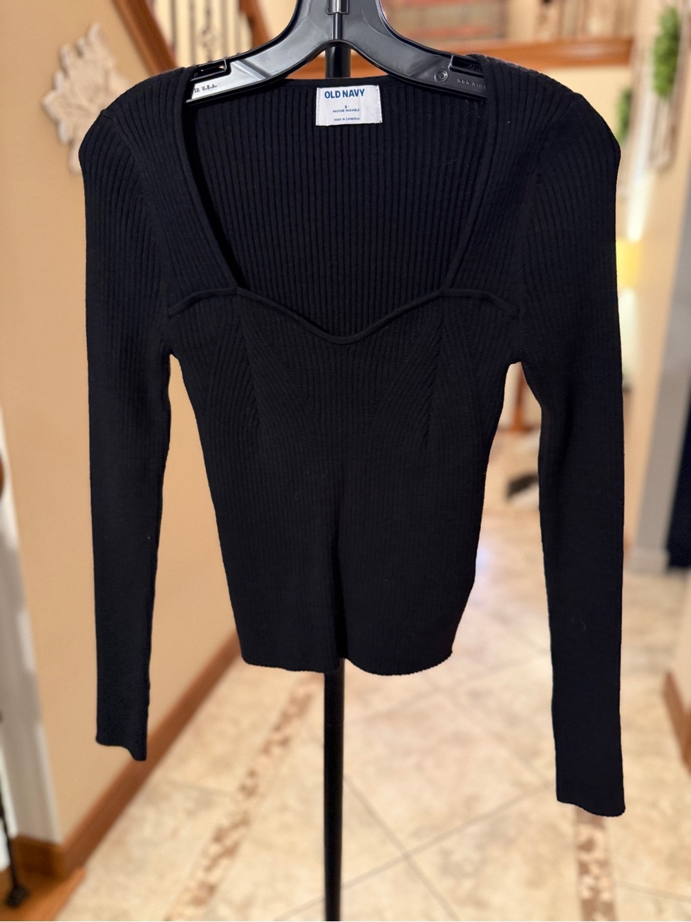 Old Navy Black Ribbed Sweetheart Neckline Fitted Sweater Top Small